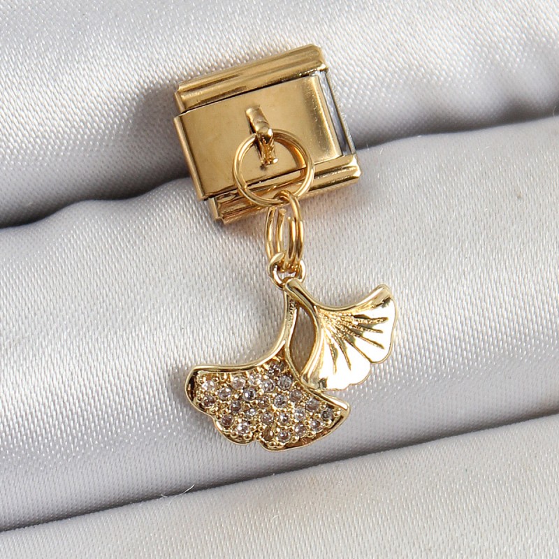 316L Çelik Sallantılı Zirkon Taşlı Balık Kuyruğu Model Gold Renk Nomination Charm