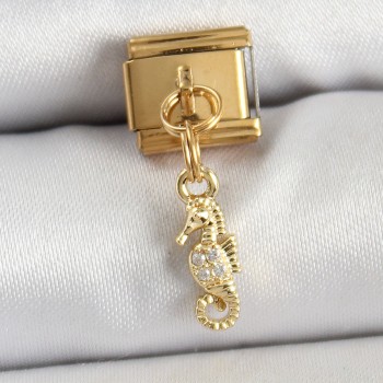 316L Çelik Sallantılı Zirkon Taşlı Çiçek Model Gold Renk Nomination Charm