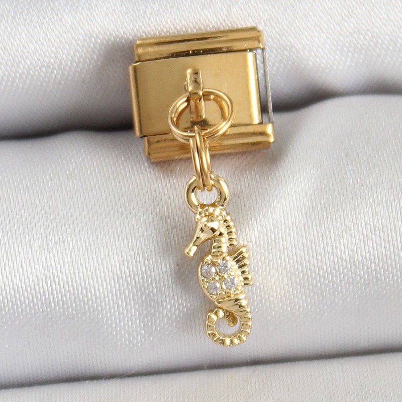 316L Çelik Sallantılı Zirkon Taşlı Çiçek Model Gold Renk Nomination Charm