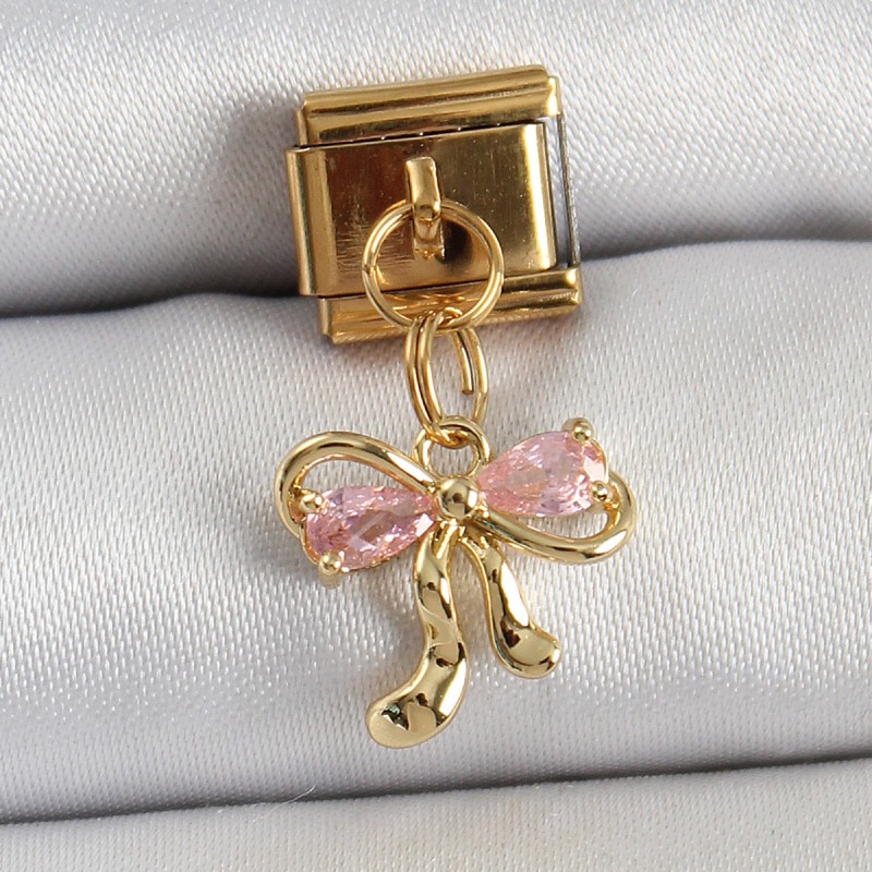 316L Çelik Sallantılı Zirkon Taşlı Fiyonk Model Gold Renk Nomination Charm