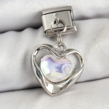 316L Çelik Sallantılı Zirkon Taşlı Kalp Model Gümüş Renk Nomination Charm