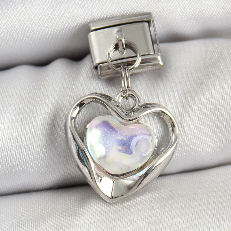 316L Çelik Sallantılı Zirkon Taşlı Kalp Model Gümüş Renk Nomination Charm