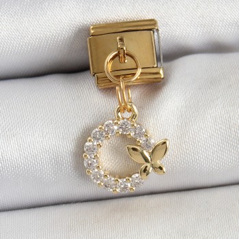 316L Çelik Sallantılı Zirkon Taşlı Kelebek Detaylı Halka Model Gold Renk Nomination Charm