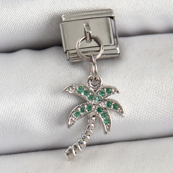 316L Çelik Sallantılı Zirkon Taşlı Palmiye Ağacı Model Gümüş Renk Nomination Charm