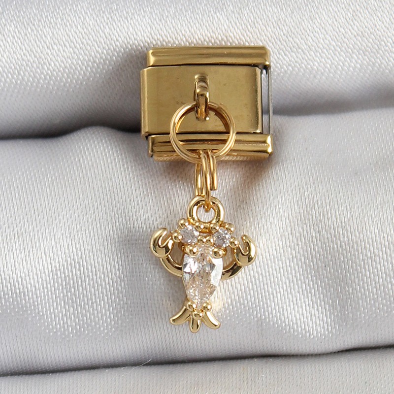 316L Çelik Sallantılı Zirkon Taşlı Yengeç Model Gold Renk Nomination Charm