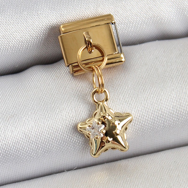 316L Çelik Sallantılı Zirkon Taşlı Yıldız Model Gold Renk Nomination Charm