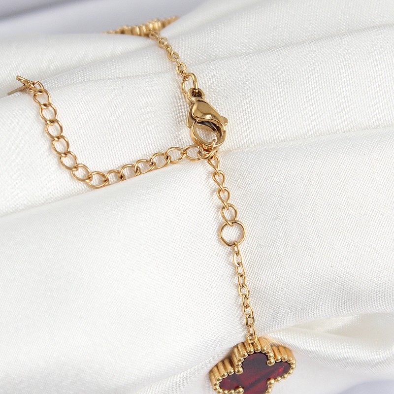 316L Çelik Sedefli Kırmızı Gold Renk Yonca Kadın Bileklik