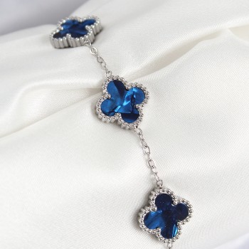 316L Çelik Sedefli Lacivert Gümüş Renk Yonca Kadın Bileklik