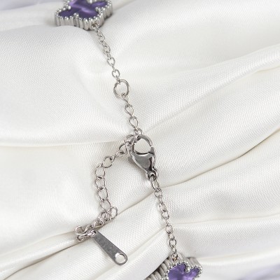 316L Çelik Sedefli Mor Gümüş Renk Yonca Kadın Bileklik