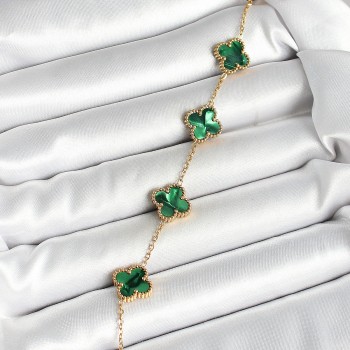 316L Çelik Sedefli Zümrüt Yeşil Gold Renk Yonca Kadın Bileklik