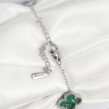 316L Çelik Sedefli Zümrüt Yeşil Gümüş Renk Yonca Kadın Bileklik