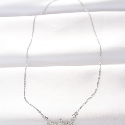 316L Çelik Silver Renk Zirkon Taşlı Kalpli Kanat Kolye