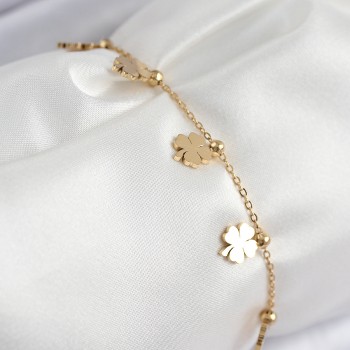 316L Çelik Sıralı Yonca Model Gold Renk Kadın Bileklik