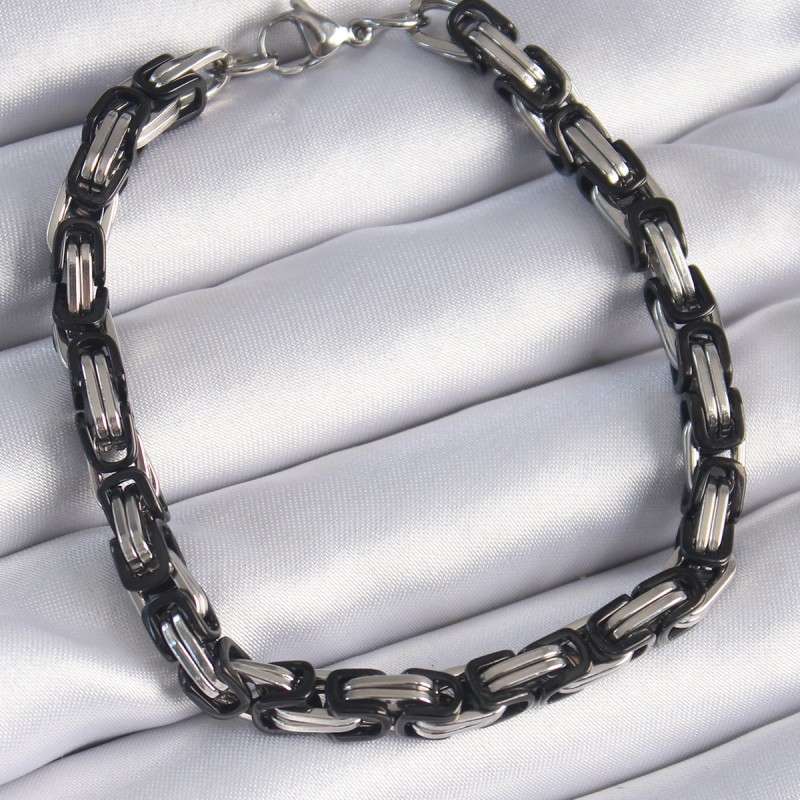 316L Çelik Siyah Gümüş Renk Kral Zincir Model Erkek Bileklik