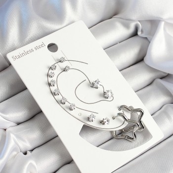 316L Çelik Yıldız Figürlü Ve Zirkon Taşlı Gümüş Renk 7'li Çift Kadın Küpe Set