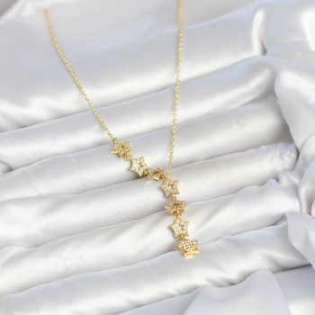 316L Çelik Yıldız Model Gold Renk Zirkon Taşlı Kadın Kolye