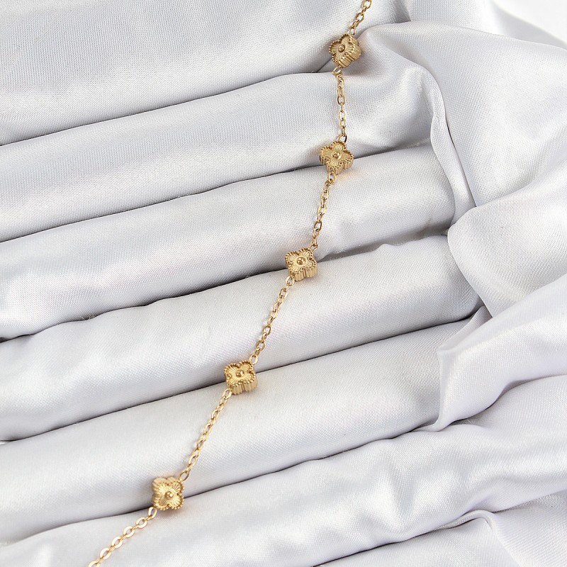 316L Çelik Yonca Model Gold Renk Kadın Bileklik