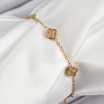 316L Çelik Yonca Model Gold Renk Kadın Bileklik