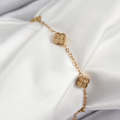 316L Çelik Yonca Model Gold Renk Kadın Bileklik