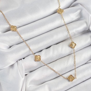 316L Çelik Yonca Model Gold Renk Kadın Kolye