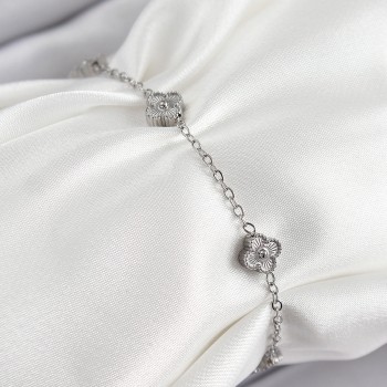 316L Çelik Yonca Model Gümüş Renk Kadın Bileklik