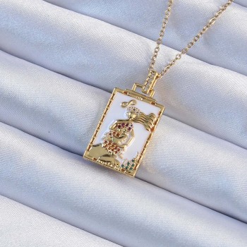 316L Çelik Zincir Altın Renk Beyaz Mineli Tarot Kolye