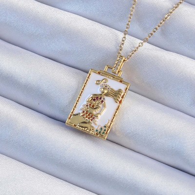 316L Çelik Zincir Altın Renk Beyaz Mineli Tarot Kolye