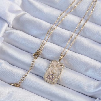 316L Çelik Zincir Altın Renk Lila Zirkon Taşlı Tarot Kolye