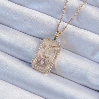 316L Çelik Zincir Altın Renk Lila Zirkon Taşlı Tarot Kolye