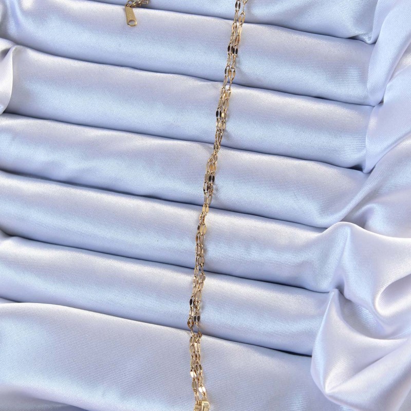 316L Çelik Zincir Altın Renk Mavi Mineli Ay Figür Tarot Kolye