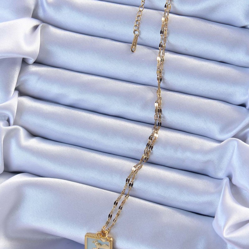 316L Çelik Zincir Altın Renk Mavi Mineli Tarot Kolye