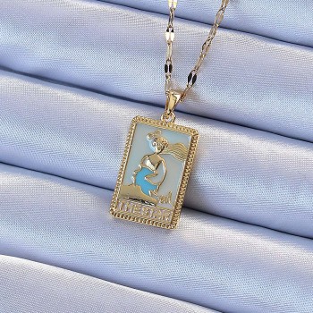 316L Çelik Zincir Altın Renk Mavi Mineli Tarot Kolye