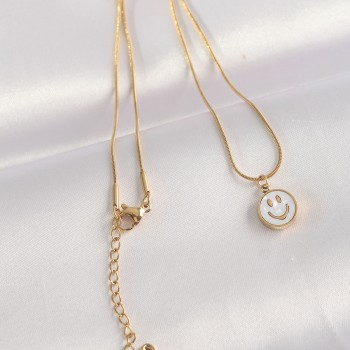 316L Çelik Zincir Altın Renk Mermer Desenli Minimal Smile Kolye