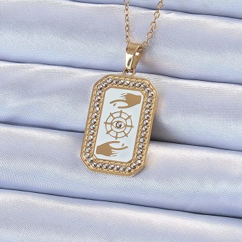 316L Çelik Zincir Altın Renk Mineli Zirkon Taşlı Göz Figür Tarot Kolye