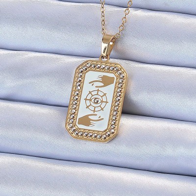 316L Çelik Zincir Altın Renk Mineli Zirkon Taşlı Göz Figür Tarot Kolye