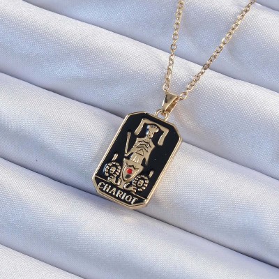 316L Çelik Zincir Altın Renk Siyah Mineli Tarot Kolye