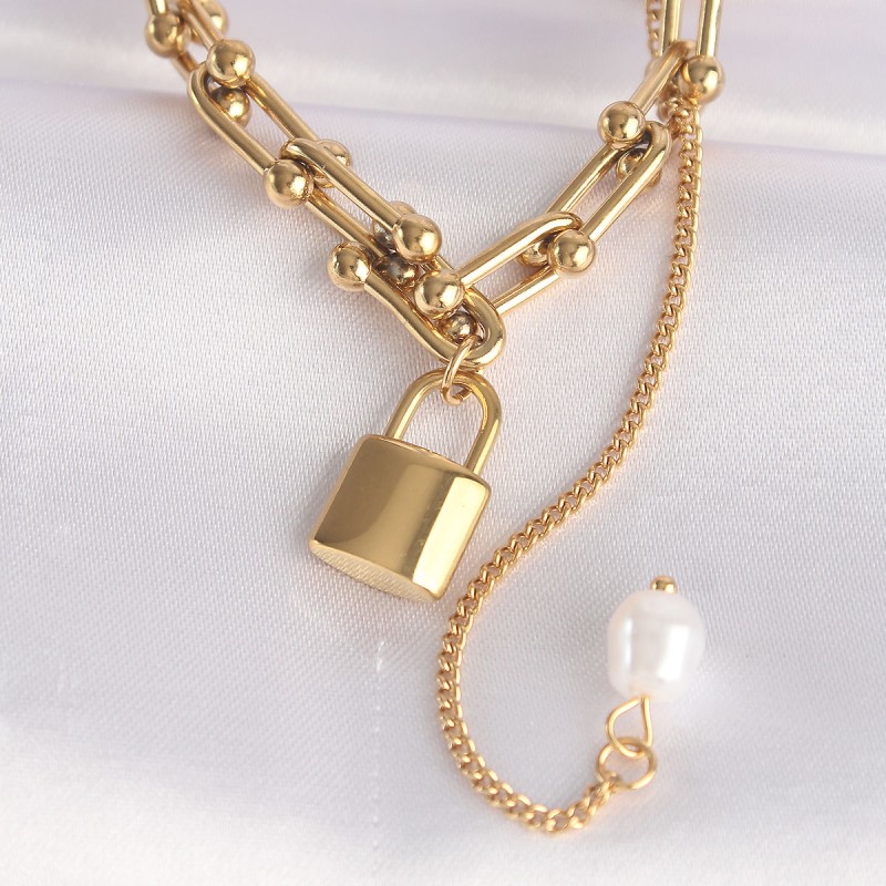 316L Çelik Zincir Altın Renk Tiffany Zincirli Love Yazılı Kilit Kolye