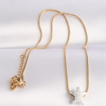 316L Çelik Zincir Altın Renk Zincirli Gümüş Renk Deniz Yıldızı Tasarımlı Kolye