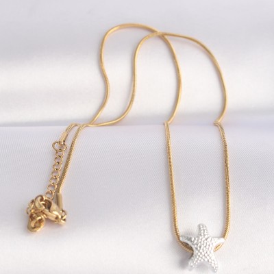 316L Çelik Zincir Altın Renk Zincirli Gümüş Renk Deniz Yıldızı Tasarımlı Kolye