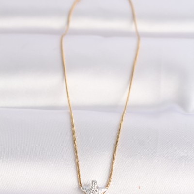 316L Çelik Zincir Altın Renk Zincirli Gümüş Renk Deniz Yıldızı Tasarımlı Kolye