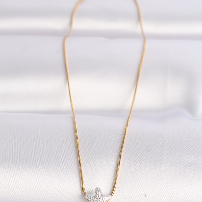 316L Çelik Zincir Altın Renk Zincirli Gümüş Renk Deniz Yıldızı Tasarımlı Kolye