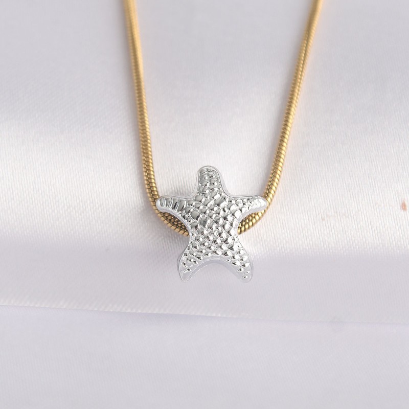 316L Çelik Zincir Altın Renk Zincirli Gümüş Renk Deniz Yıldızı Tasarımlı Kolye