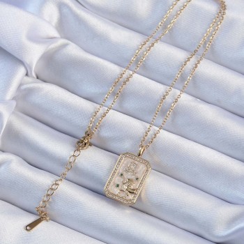 316L Çelik Zincir Altın Renk Zirkon Taşlı Aslan Figürlü Tarot Kolye