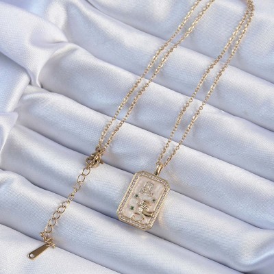 316L Çelik Zincir Altın Renk Zirkon Taşlı Aslan Figürlü Tarot Kolye