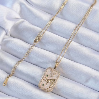 316L Çelik Zincir Altın Renk Zirkon Taşlı Boğa Figürlü Tarot Kolye