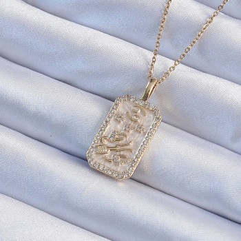 316L Çelik Zincir Altın Renk Zirkon Taşlı Çerçeveli Tarot Kolye