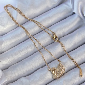 316L Çelik Zincir Altın Renk Zirkon Taşlı Kuğu Kolye