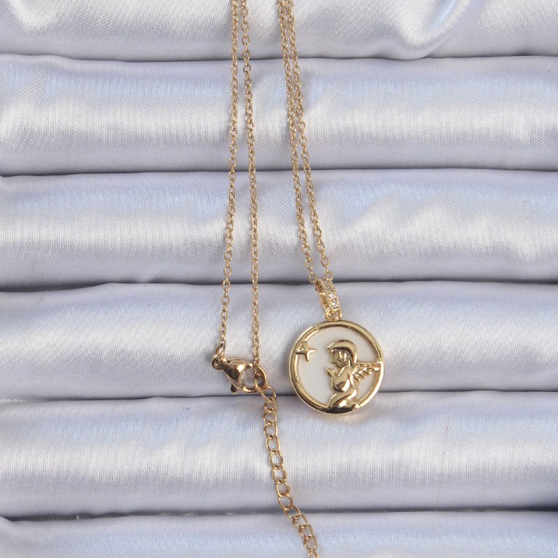 316L Çelik Zincir Altın Renk Zirkon Taşlı Mineli Melek Kolye