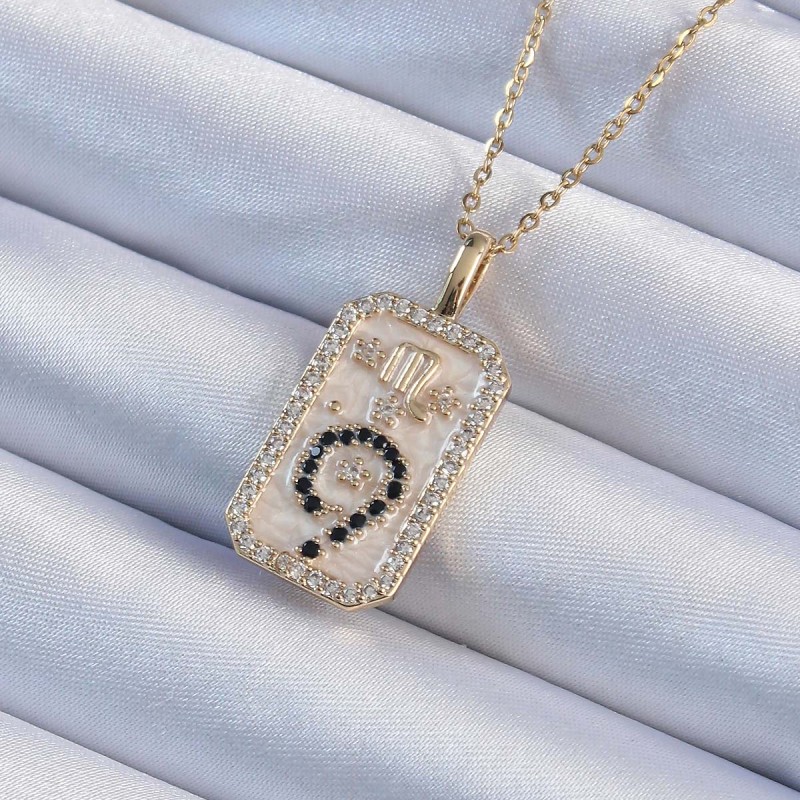 316L Çelik Zincir Altın Renk Zirkon Taşlı Minimal Papatya Figürlü Tarot Kolye