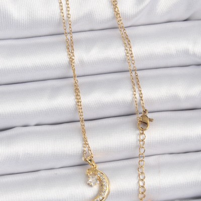 316L Çelik Zincir Altın Renk Zirkon Taşlı Sallantılı Ay Yıldız Kolye